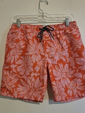 Distortion Mens Swim Trunks Size Small Pink Red Floral Drawstring Beach Shorts